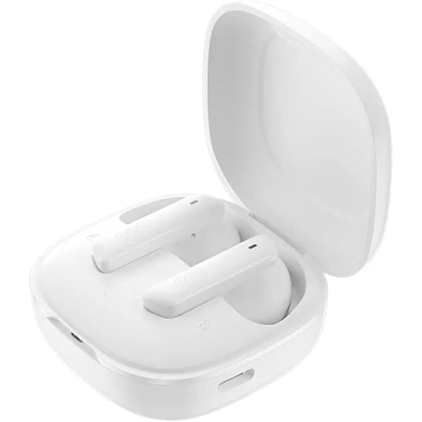 QCY Bluetooth Headphones, HT05 Noise Cancelling Headphones, Wireless, Hybrid Active Noise Cancelling In-Ear Earphones, 6 Microphones, 36H Battery, Transparent Mode, White
