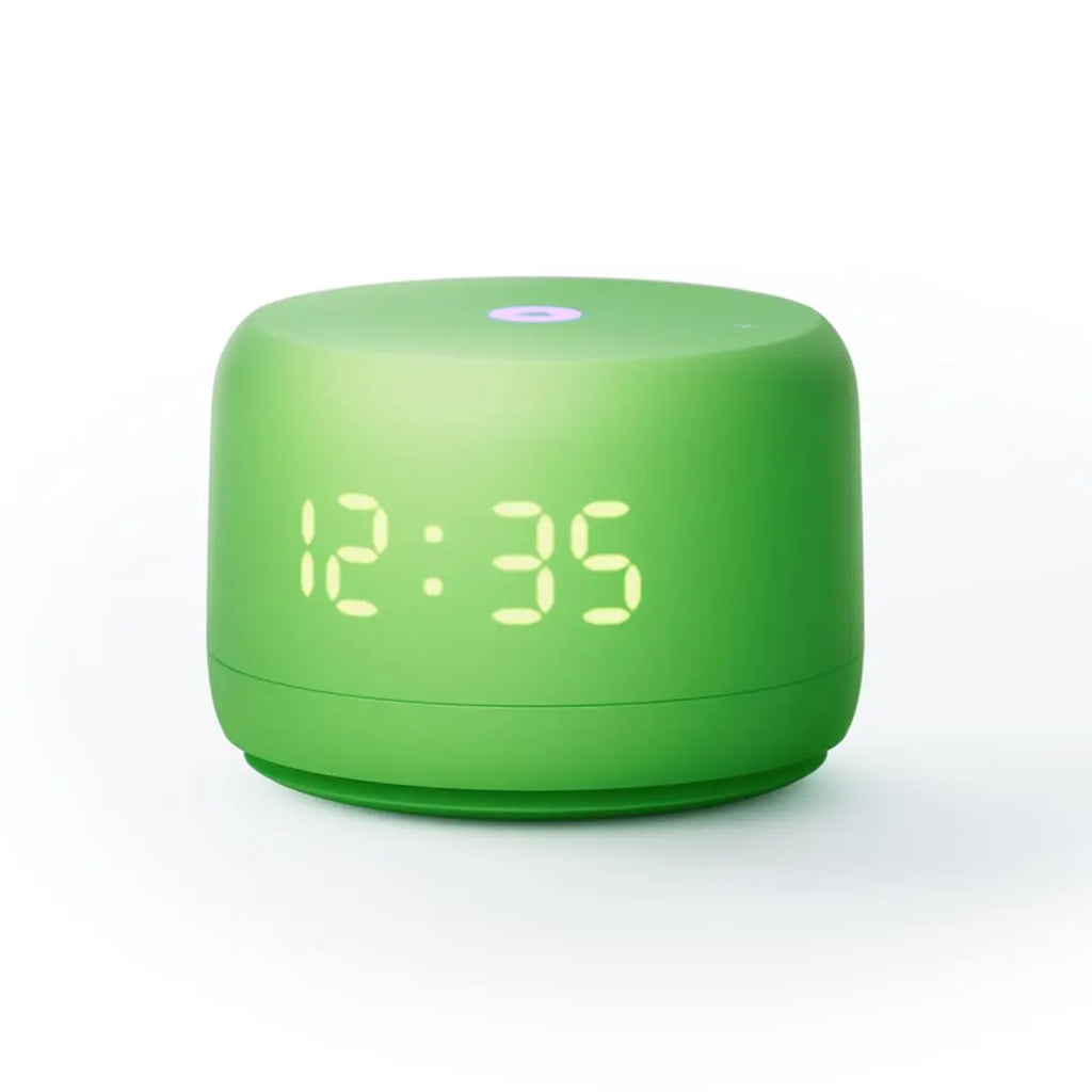 Green Yango Yasmina Lite AI smart speaker with digital clock display on white background