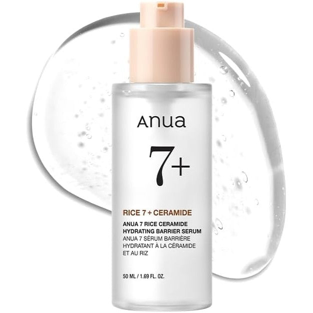 ANUA Rice Ceramide 7 Hydrating Barrier Serum, Brightening, Hydrating Serum for Face, Rice, Hyaluronic Acid, Niacinamide, Fragrance-free, Non comodogenic, Glass Skin, Korean Skin Care, 50ml/1.69fl.oz.