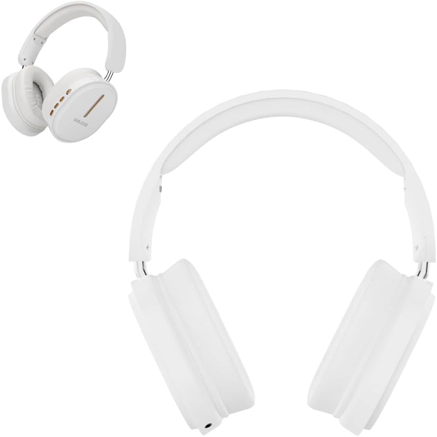 Bluetooth Wireless Headphones,Over Ear Headphones with Microphone clear call,Hi-Fi Sound Deep Bass Comfort Fit Ear Cups 3.5MM Cable Lightweight Headset for iOS,Android for Sports,Home,Office-White
