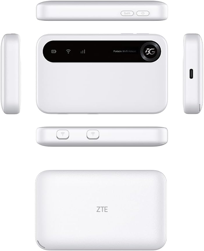 ZTE U50, 5G Portable WiFi Access Point with SIM Slot Unlocked, Low Cost 5G Modem Router for 32 Home/Business Devices, 5G and 4G+, AX1800 WiFi 6, Up to 32 Devices