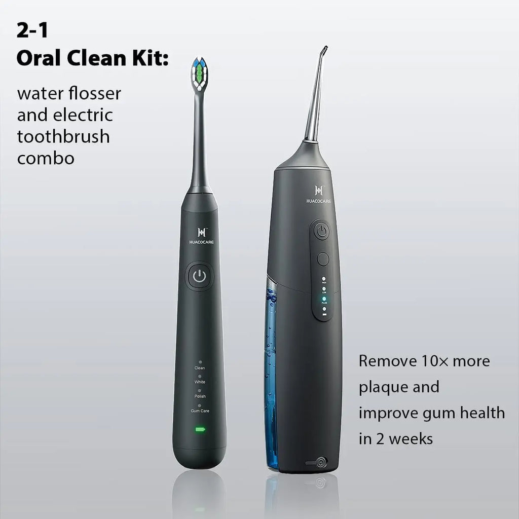 2-1 Oral Clean Kit- Water Dental flosser & Electric Toothbrush Combo- Brushing & Flossing- for Teeth Cleaning and Gum Health (Black)
