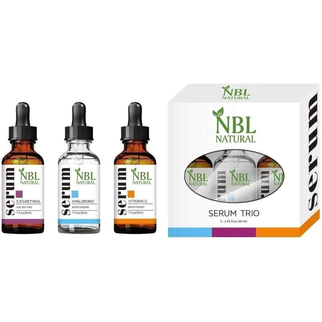 NBL NATURAL Anti Aging Set with Vitamin C Retinol and Hyaluronic Acid Serum for Anti Wrinkle and Dark Circle Remover All Natural and Moisturizing (3 x 30 ML)