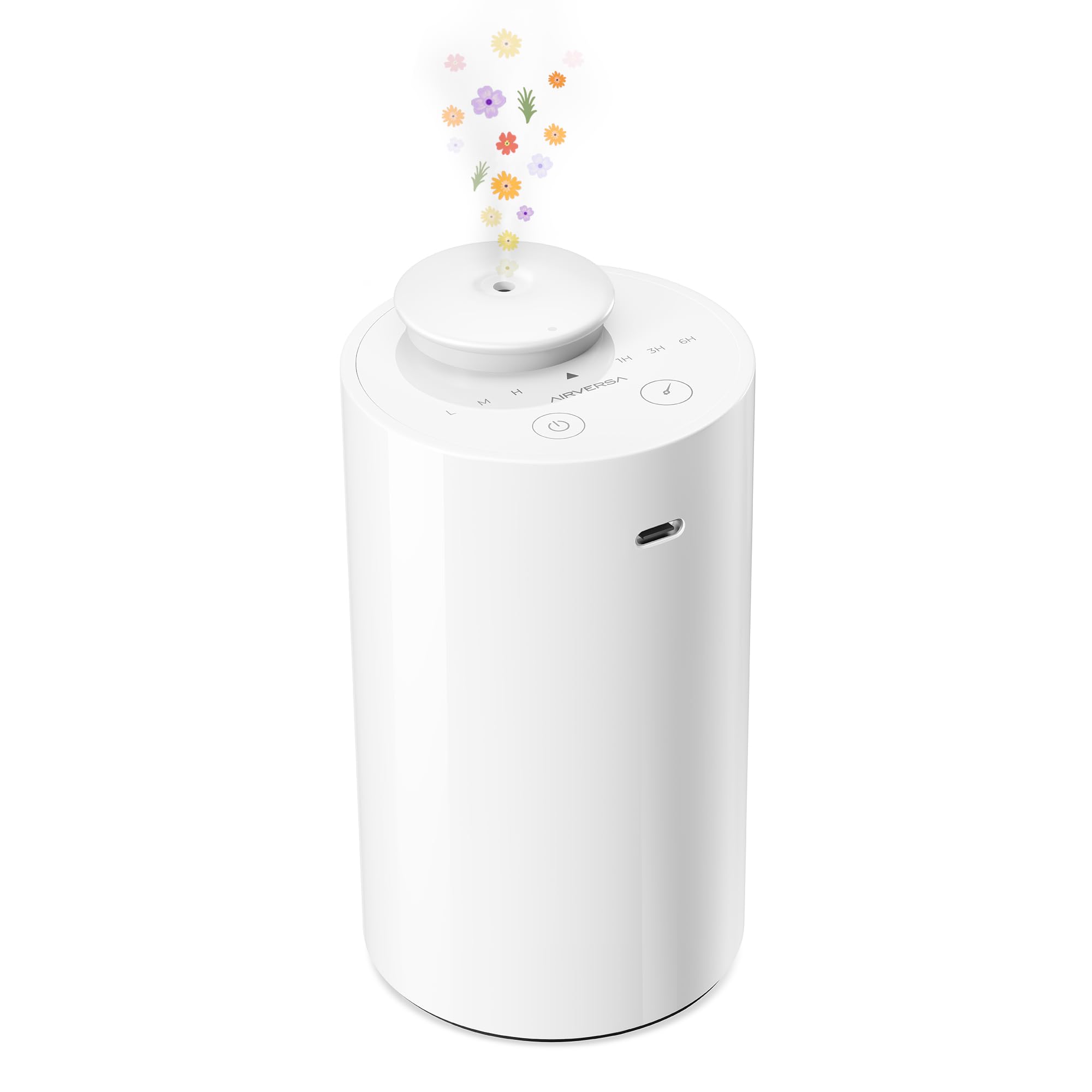 Airversa Water Free Diffuser for Essential Oils Battery Operated Mini Aroma Machine Aromatherapy 4 Timers 3 Steam Levels for Home Car Office AN6 Black