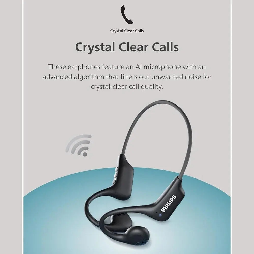 PHILIPS Open-ear wireless sports headphones | True Wireless Headphones | Powerful Bass with 6 mm Driver | AI Mic | 15-Hour Battery Life | Ergonomic Design for Comfort