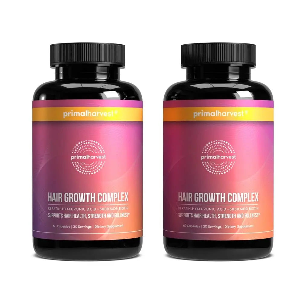 Primal Harvest Hair Growth Vitamins, Hair Growth for Women & Men - 60 Hair Growth Pills, Natural Hair Thickening Products for w/Biotin & Zinc - Hair Supplement, Regrowth Hair Vitamins