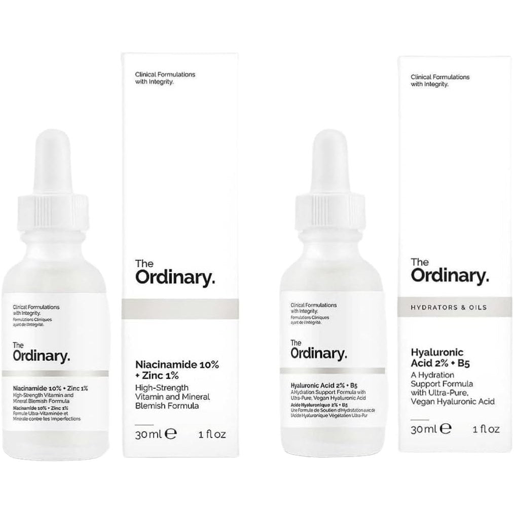 The Ordinary Hyaluronic Acid with 2% + B5 (30 ml) and Niacinamide 10% + Zinc 1% (30 ml) Bundle Face Care Set