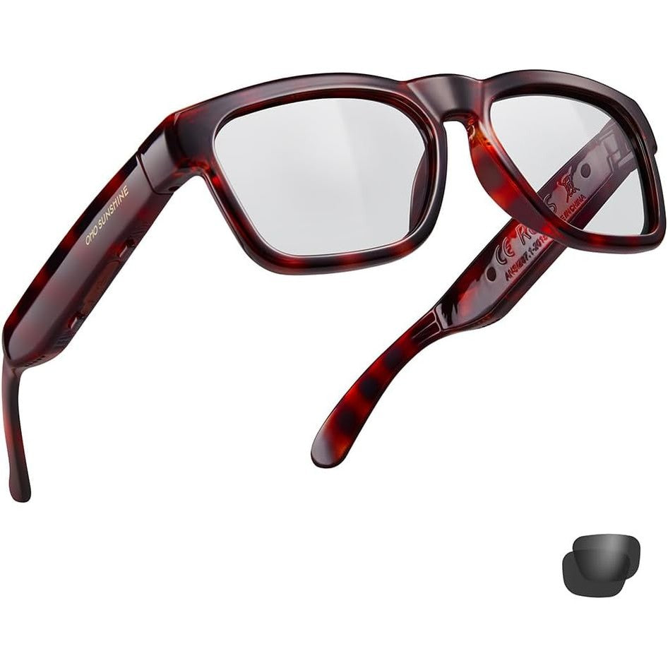 OhO Audio Sunglasses, Voice Control and Open Ear Style Listen Music and Calls with Volumn UP and Down, Bluetooth 5.0 and IP44 Waterproof Feature for Indoor and Outdoor