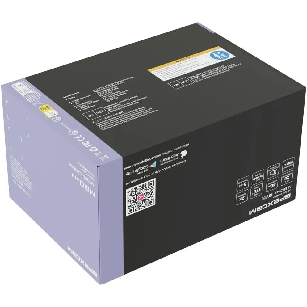 Apexcam 4K 30fps Sports Camera 170° 20MP Underwater Camera 40m, Multiple Shooting Modes with Remote Control, 2 x 1050mAh Batteries and Accessory Bag