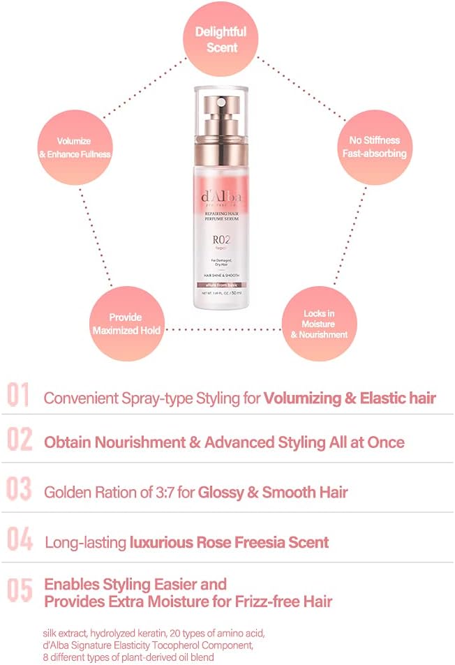 d'alba Piedmont Italian White Truffle Professional Repairing Hair Perfume Serum, protein protection for damaged hair, hair styling, fruity floral scent, protien hair treatment