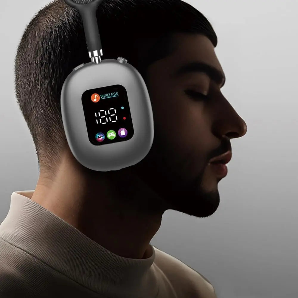 Over Head Headphones Wireless Bluetooth Earphones with LED Digital Display, Lightweight Headset, Deep Bass for Home Office Cellphone PC Ect