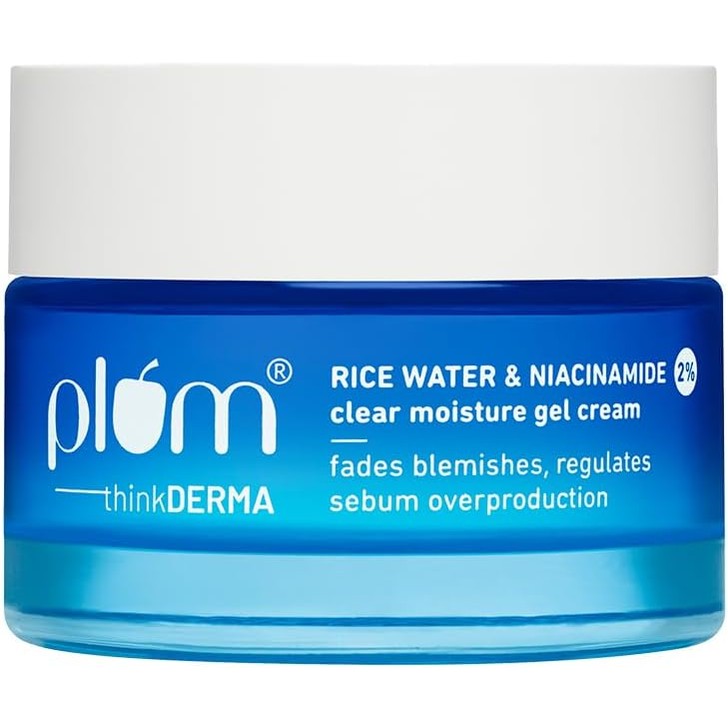 Plum 2% Niacinamide & Rice Water Super Light Gel Cream Moisturizer for Face | Oil-Free Hydration | Brightens, Fades Blemishes | Dermat-Tested | All Skin Types | Women & Men | 100% Vegan | 50 g