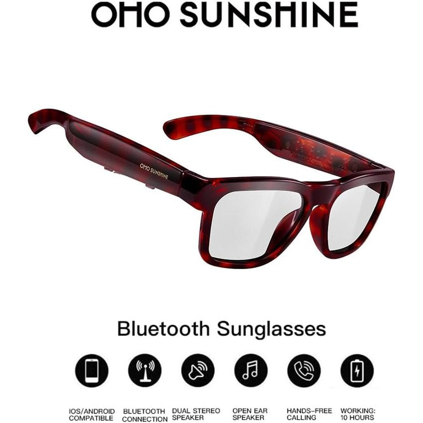 OhO Audio Sunglasses, Voice Control and Open Ear Style Listen Music and Calls with Volumn UP and Down, Bluetooth 5.0 and IP44 Waterproof Feature for Indoor and Outdoor
