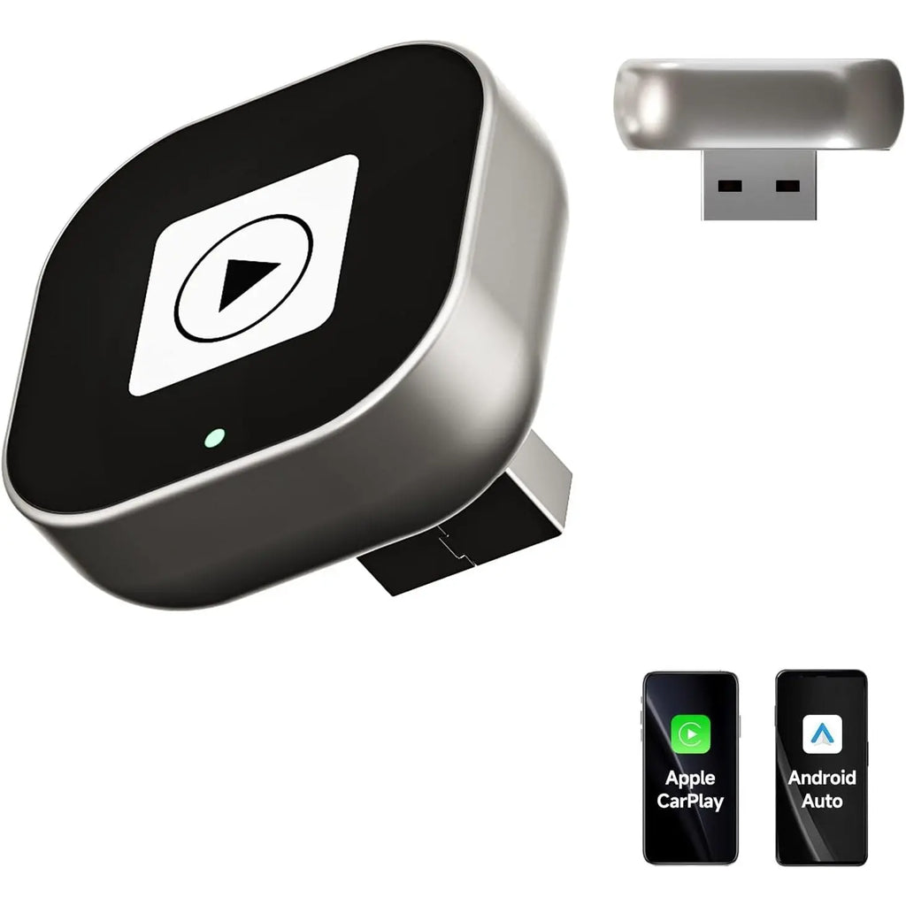 Spedal CL322 silver wireless CarPlay and Android Auto adapter with USB plug