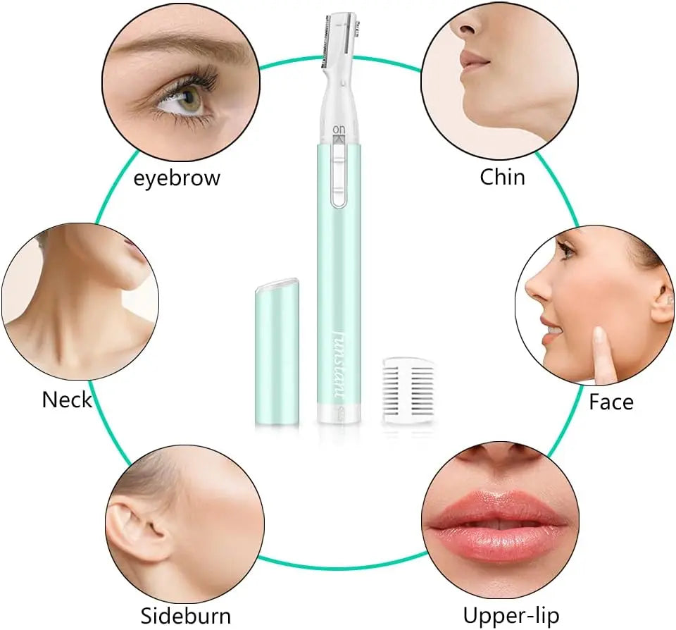 Upgraded Eyebrow Trimmer, Precision Electric Eyebrow Razor for Women Battery-Operated Facial Hair Remover with Comb No Pulling Sensation Painless for Face Chin Neck, Upper-Lip, Peach-Fuzz