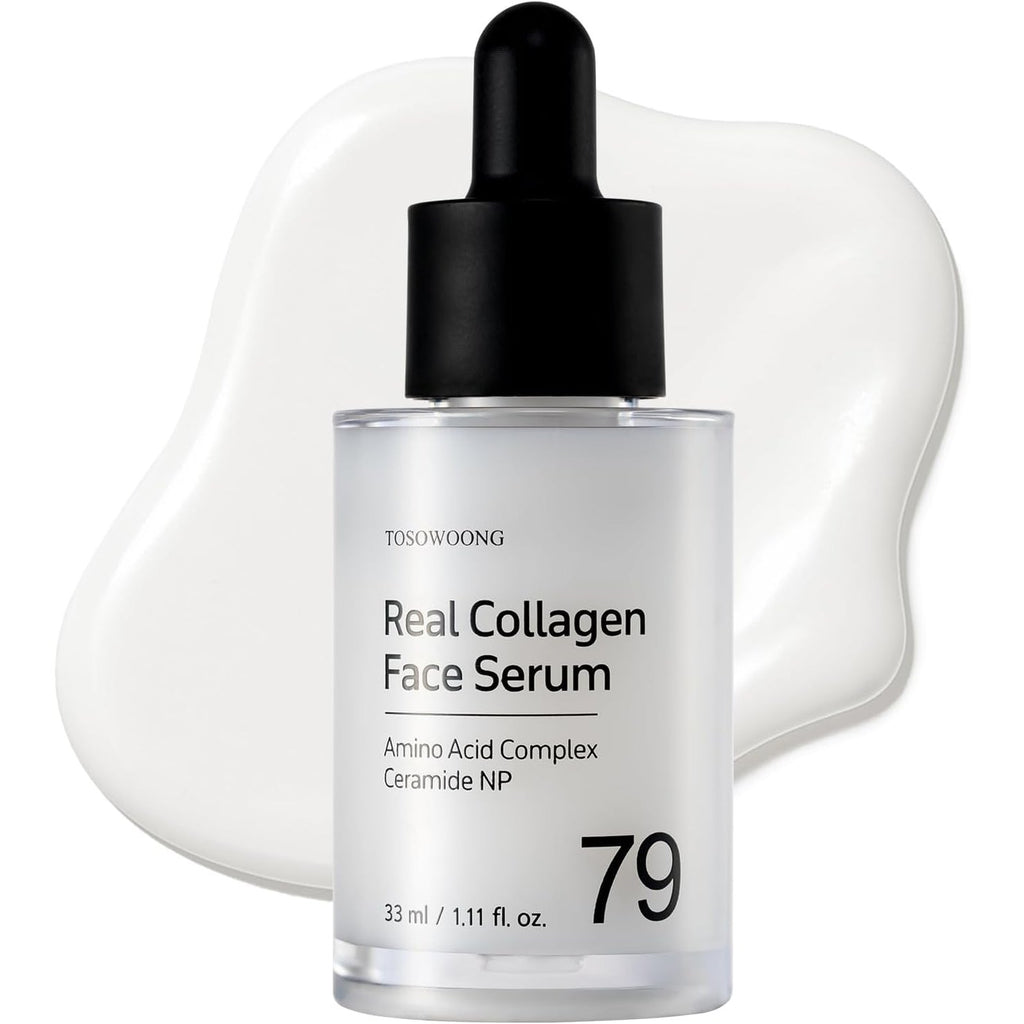 TOSOWOONG Real Collagen Face Serum, Hydrating & Firming with Hydrolyzed Collagen and Hyaluronic Acid – Supports Elasticity and Smooth-Looking Skin – Korean Skincare, 33ml, 1.11 fl. oz