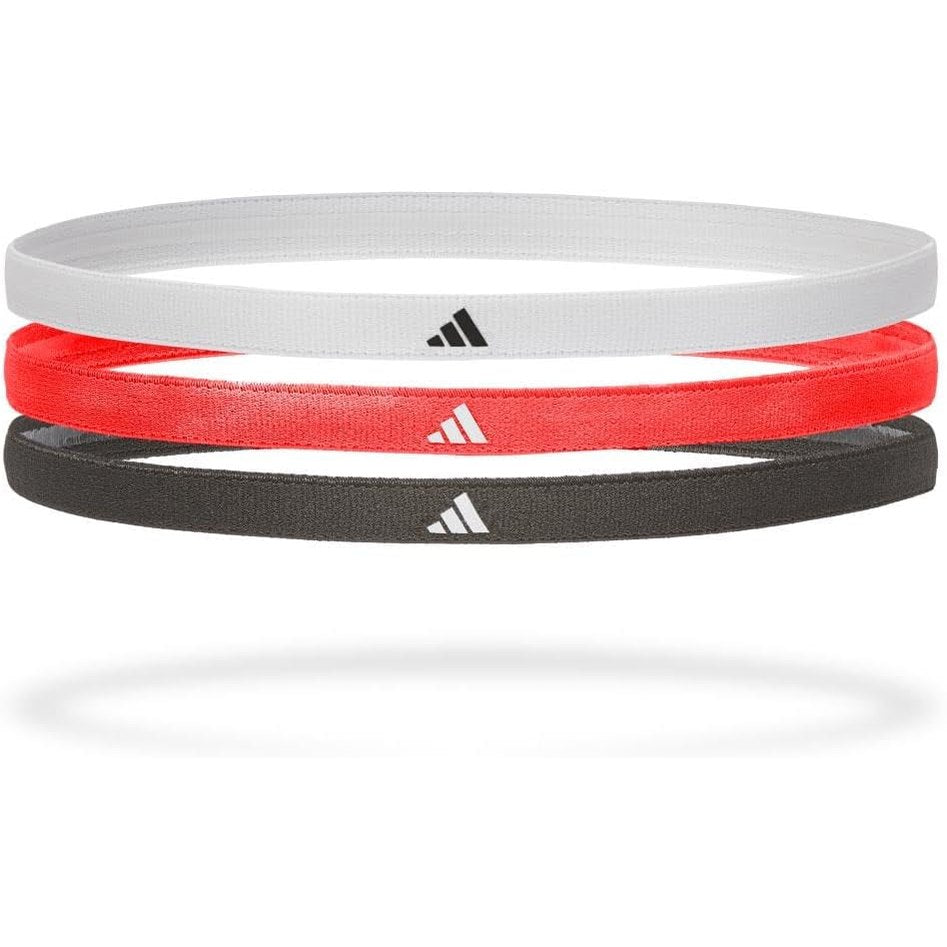 adidas Sports Hair Bands (3 Pack), Black, White, Solar Red