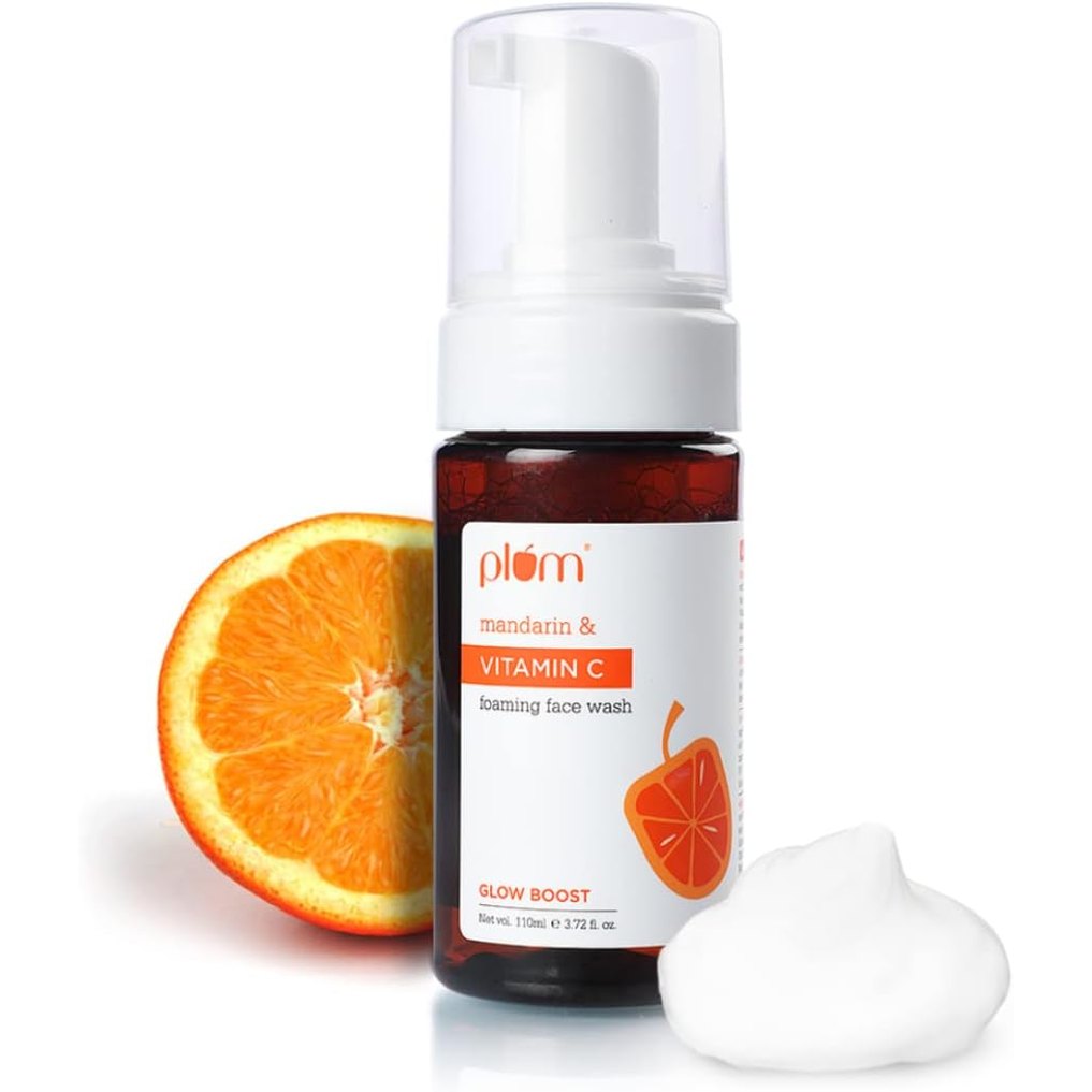 Plum Vitamin C Foaming Face Wash with Mandarin | For Glowing Skin | For Gentle Cleansing | For Hyperpigmentation & Dull Skin | Sulphate-Free | 100% Vegan 110ML, Transparent