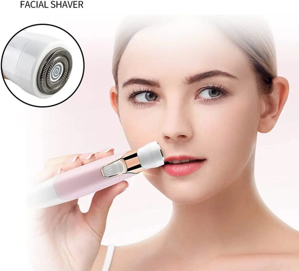 Pink and white waterproof women's facial shaver for upper lip hair removal