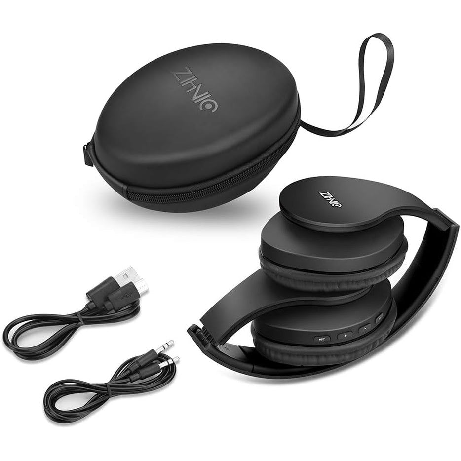ZIHNIC Bluetooth Headphones Over-Ear, Foldable Wireless and Wired Stereo Headset Micro SD/TF, FM for Cell Phone,PC,Soft Earmuffs &Light Weight for Prolonged Wearing (Black)