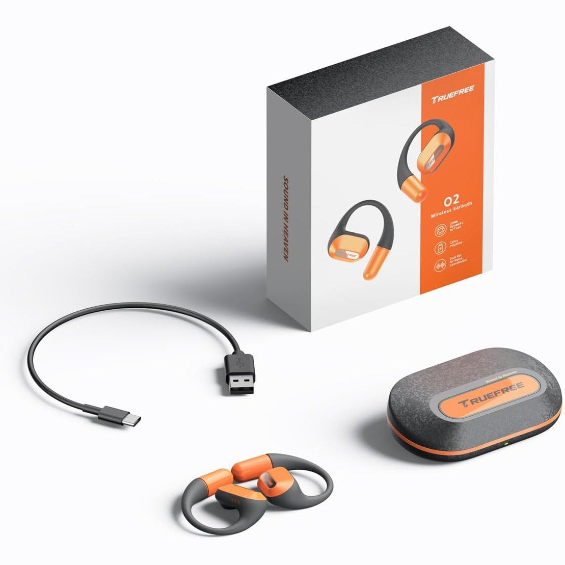 truefree O2 Open Ear Headphones with Directional Acoustics, Ultra-Light Weight, IPX5 Waterproof, 22H Playtime, Multipoint Connection, App Control, Bluetooth 5.3 Wireless Earbuds for Workouts