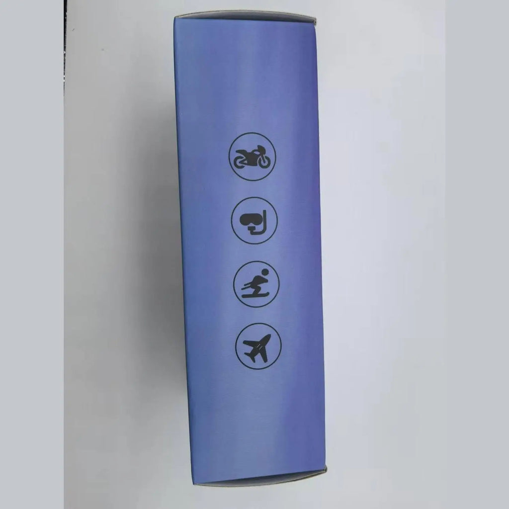 Jadfezy action camera packaging side panel highlighting motorcycle and snorkeling compatibility