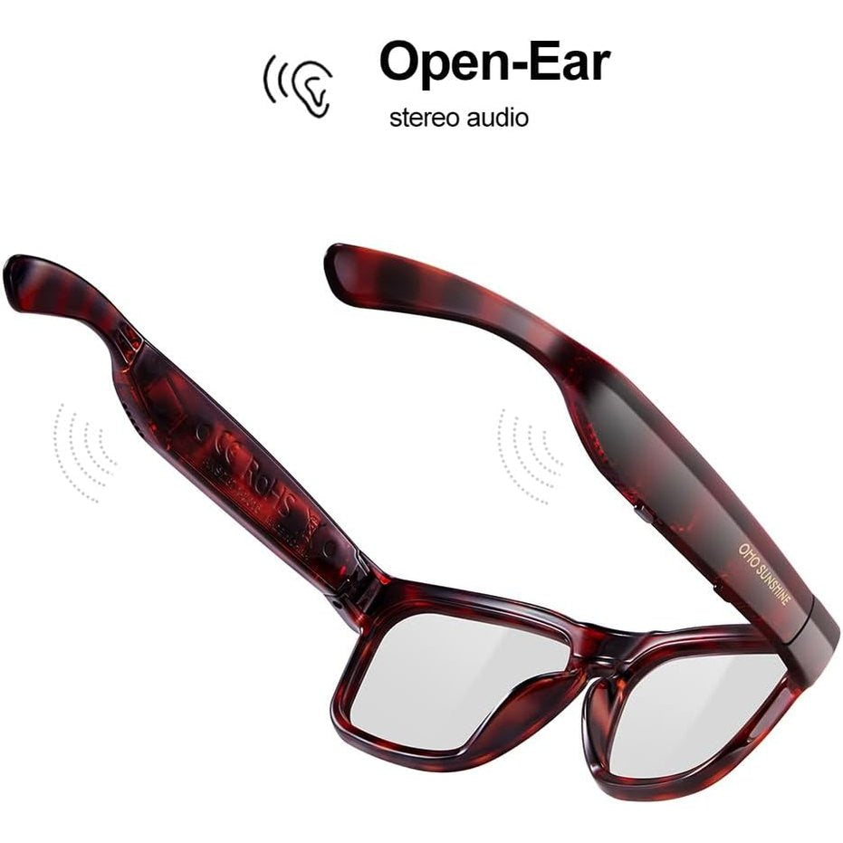 OhO Audio Sunglasses, Voice Control and Open Ear Style Listen Music and Calls with Volumn UP and Down, Bluetooth 5.0 and IP44 Waterproof Feature for Indoor and Outdoor