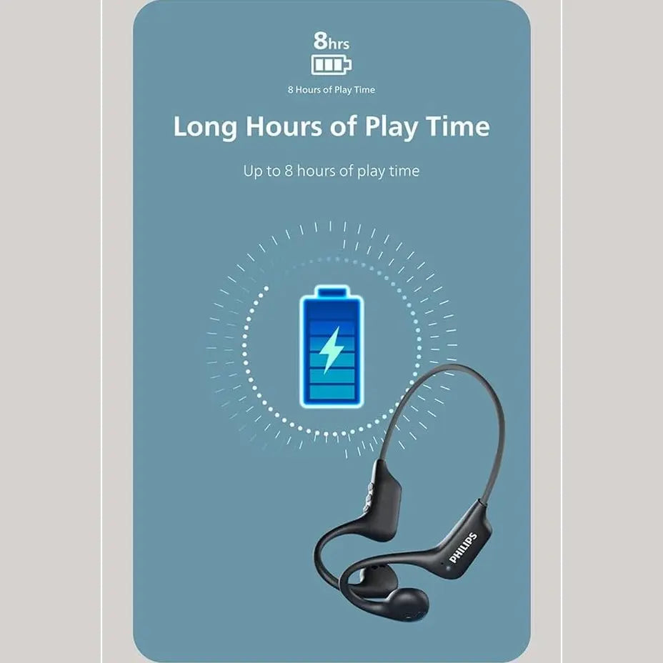 PHILIPS Open-ear wireless sports headphones | True Wireless Headphones | Powerful Bass with 6 mm Driver | AI Mic | 15-Hour Battery Life | Ergonomic Design for Comfort