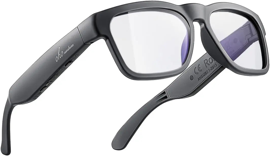 OhO sunshine Smart Glasses,Safety Glasses with Bluetooth Speaker,Indoor/Outdoor UV Protection and Voice Control,Unisex(Blue Light Lens)