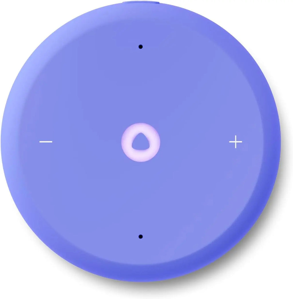Top view of purple Yasmina Lite speaker touch controls with volume and light indicators