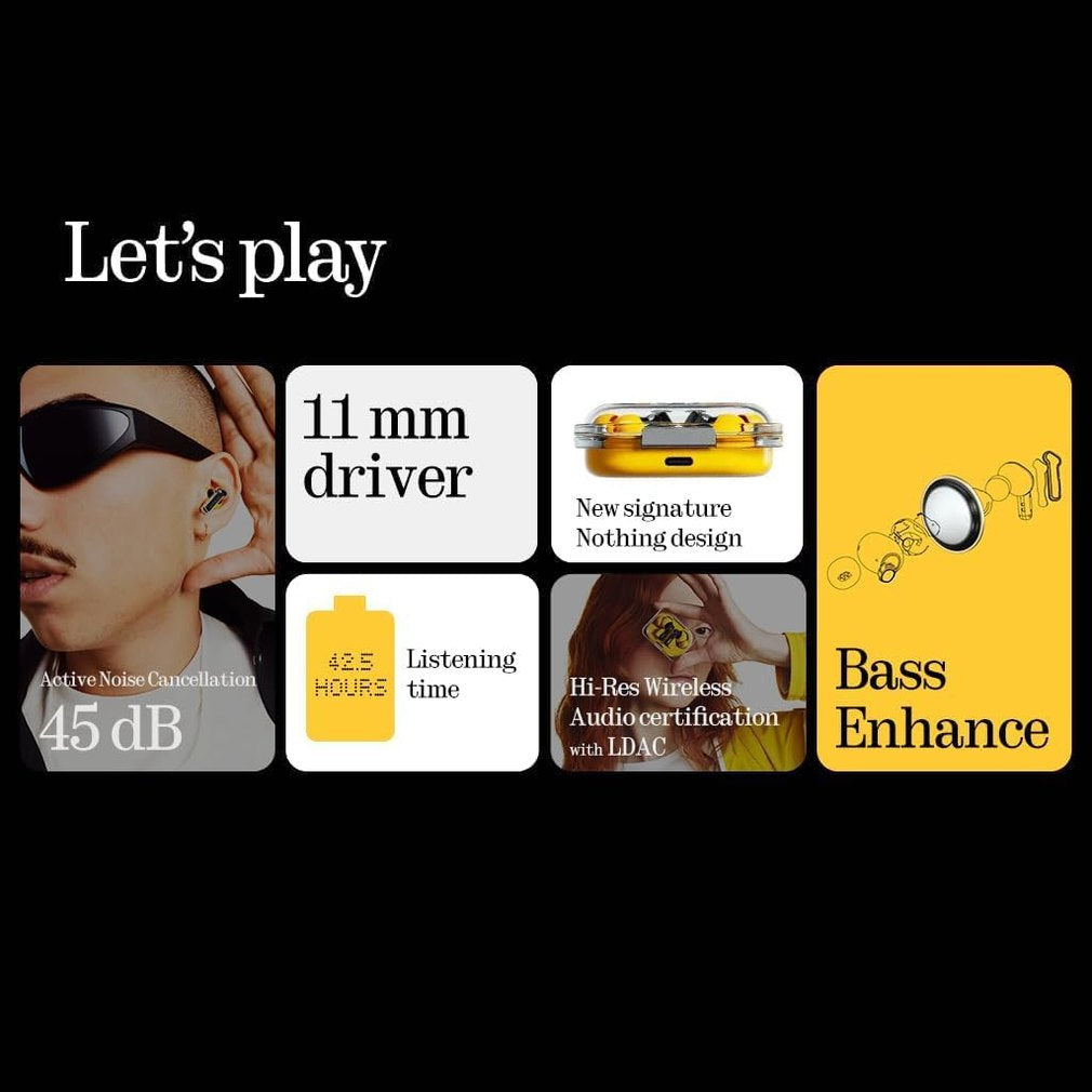 Nothing Ear (a) Wireless Earbuds, 45dB Hybrid Noise Cancelling, 42.5H Playtime, Bluetooth 5.3, Yellow