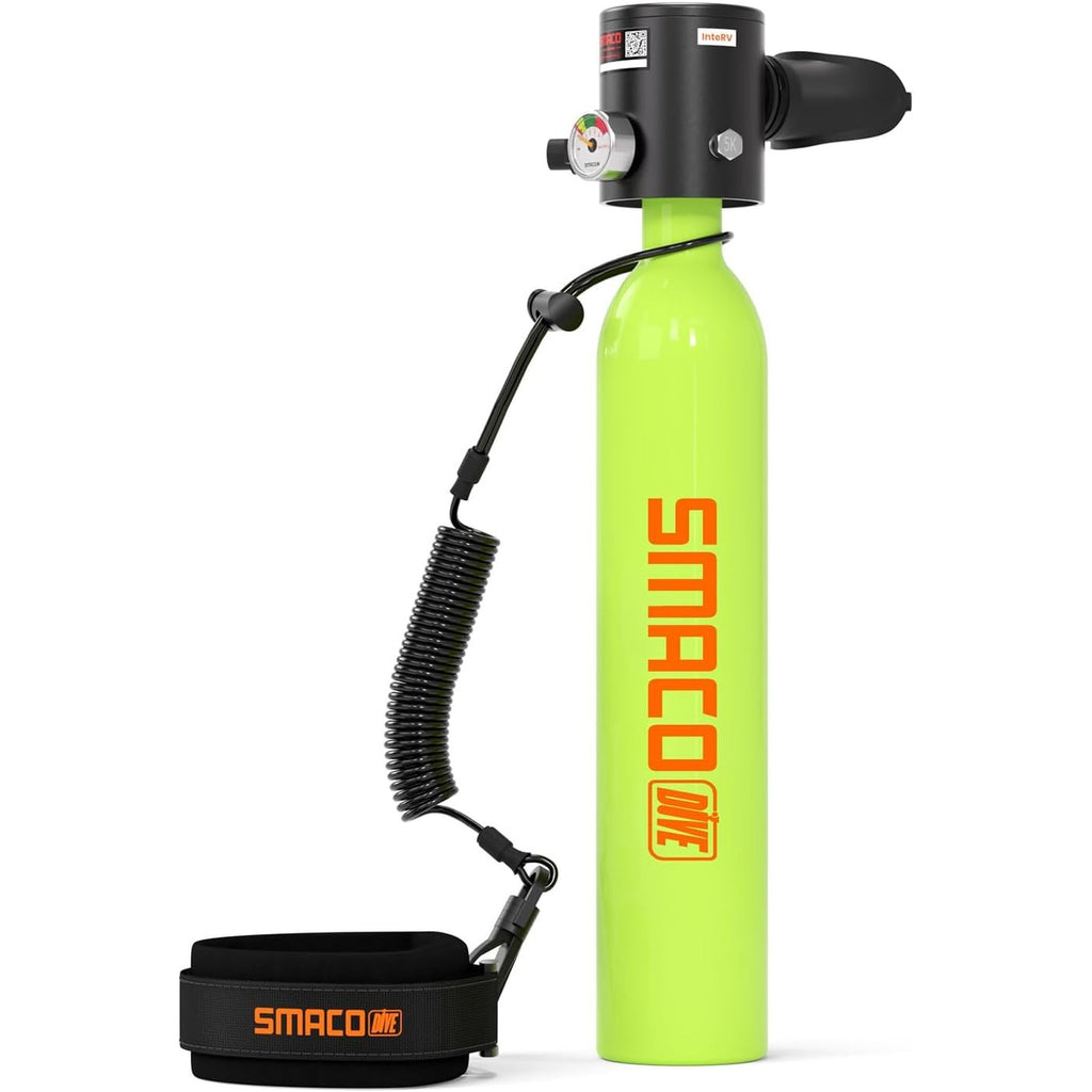 SMACO Mini Scuba Tank 0.5L Portable Small Diving Tank for Underwater Breathing Reusable Diving Cylinder up to 10 Minutes Dive Time Lung Diving Tank Emergency Rescue Pony Bottle S300