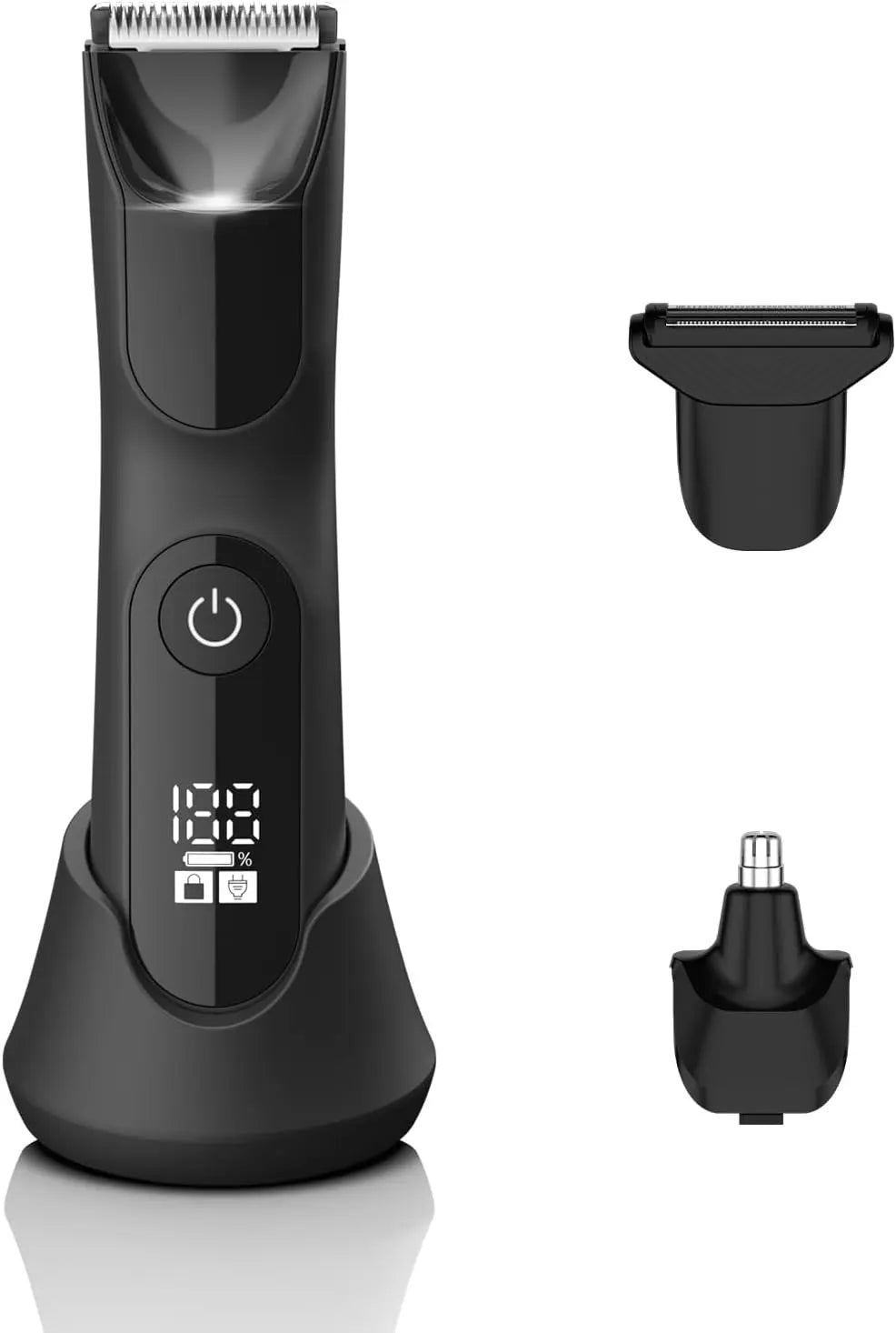 Teenova black men's grooming trimmer set with nose ear attachments and charging base