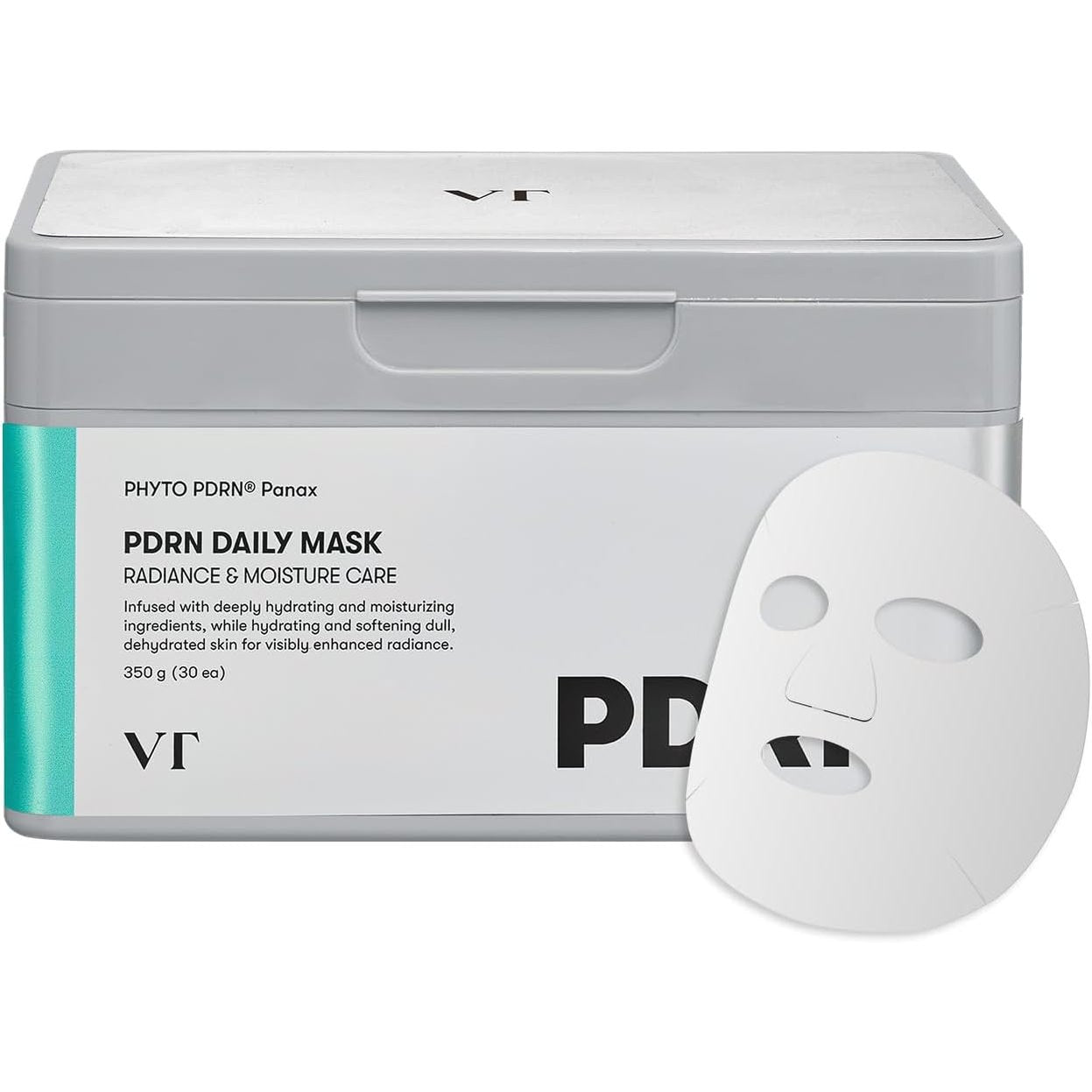 VT COSMETICS PDRN Daily Mask 30 Sheets, Vegan PDRN for Skin Restoration & Radiance, Hydrating & Moisturizing, Anti-Aging, Plumping Effect, Korean Face Mask (350g)