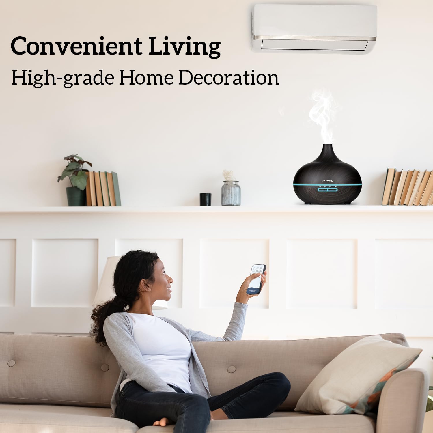 Rakoon Ultimate Essential Oil Diffusers & Essential Oil Set, Aromatherapy Diffuser for Home with Top 10 Essential Oils, 550ml Air Diffuser for Large Room, 4 Timer & 15 Ambient Light