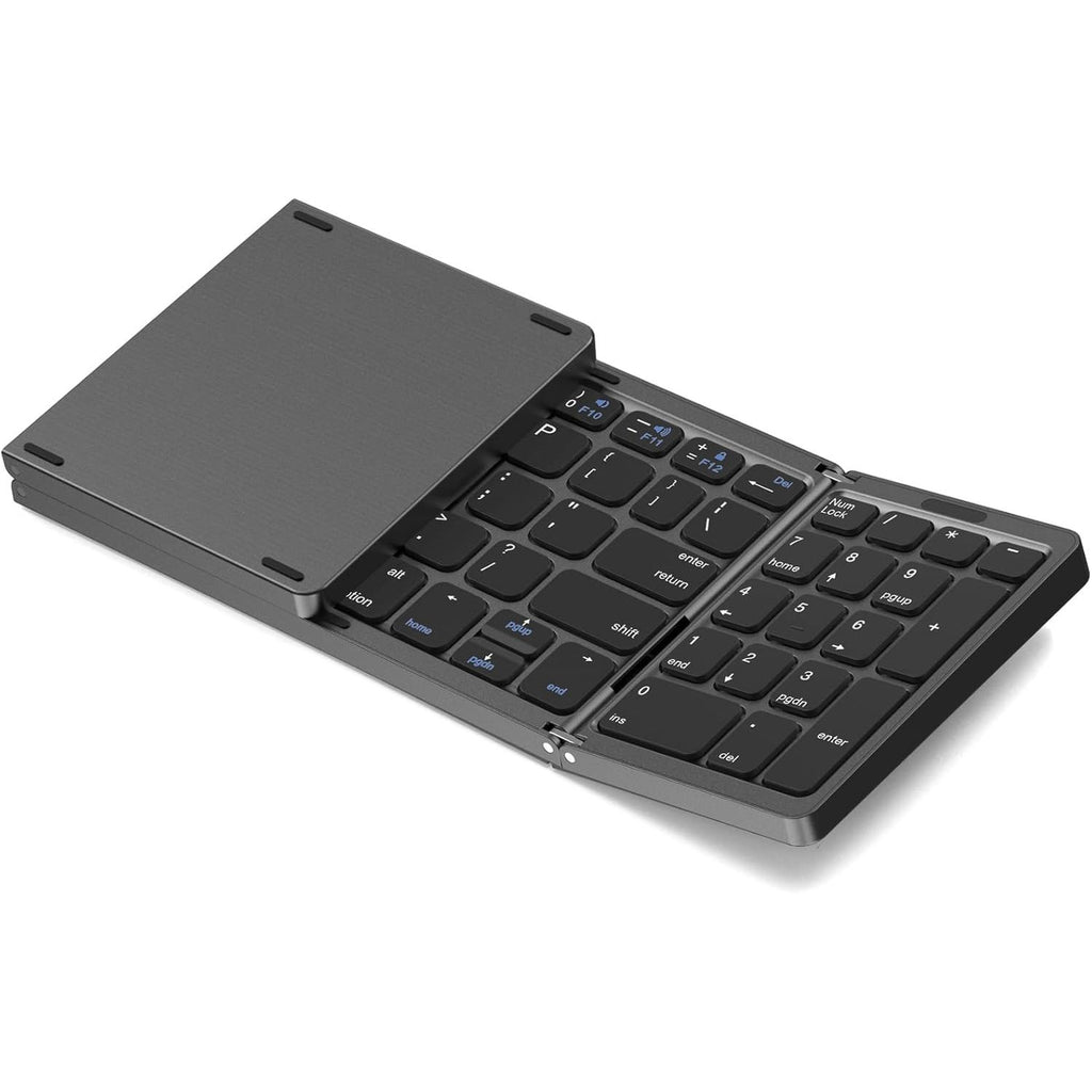 Erkovia Foldable Bluetooth Keyboard, Foldable Wireless Portable Keyboard with Numeric Keypad, USB-C Rechargeable for iOS, Android, Windows System Laptop Tablet Smartphone Device (Not Full Size)