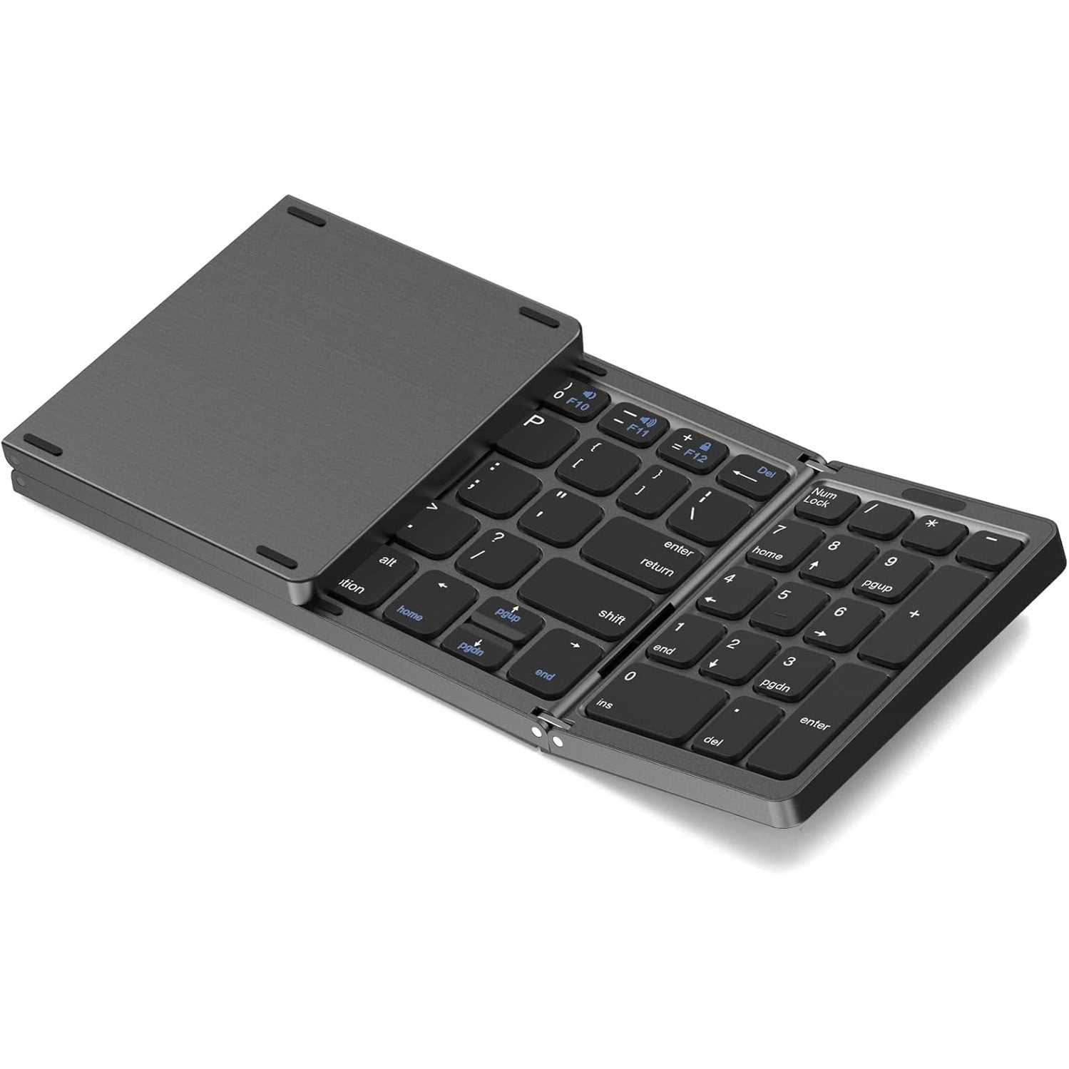 Erkovia Foldable Bluetooth Keyboard, Foldable Wireless Portable Keyboard with Numeric Keypad, USB-C Rechargeable for iOS, Android, Windows System Laptop Tablet Smartphone Device (Not Full Size)