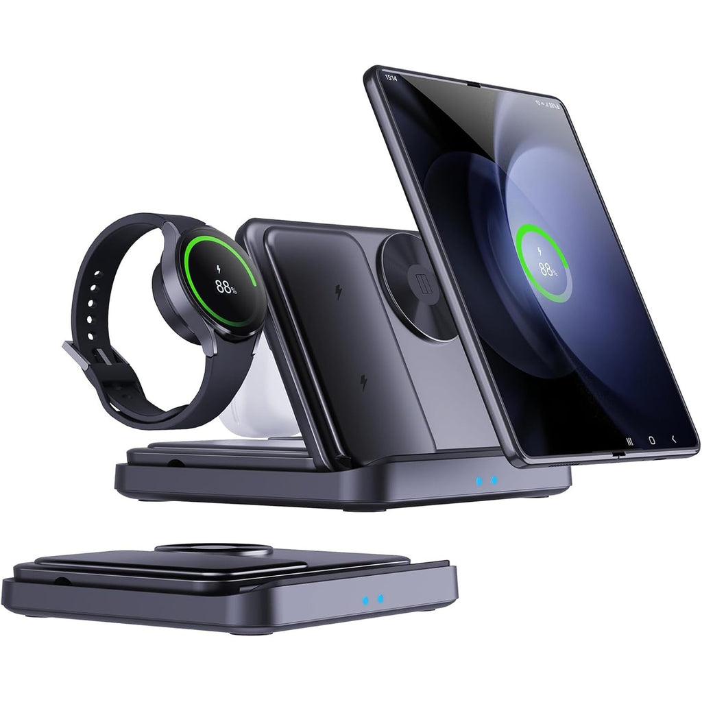 JOYVEVA for Samsung Z Fold 5 Wireless Charger Station, 3 in 1 Foldable Fast Charging Stand Dock for Galaxy Z Fold 4/3, Z Flip 5/4/3, S23/S22, Note20/10 Ultra, Watch 6/5/Pro/4/3, Earbuds 2/2 Pro/Live