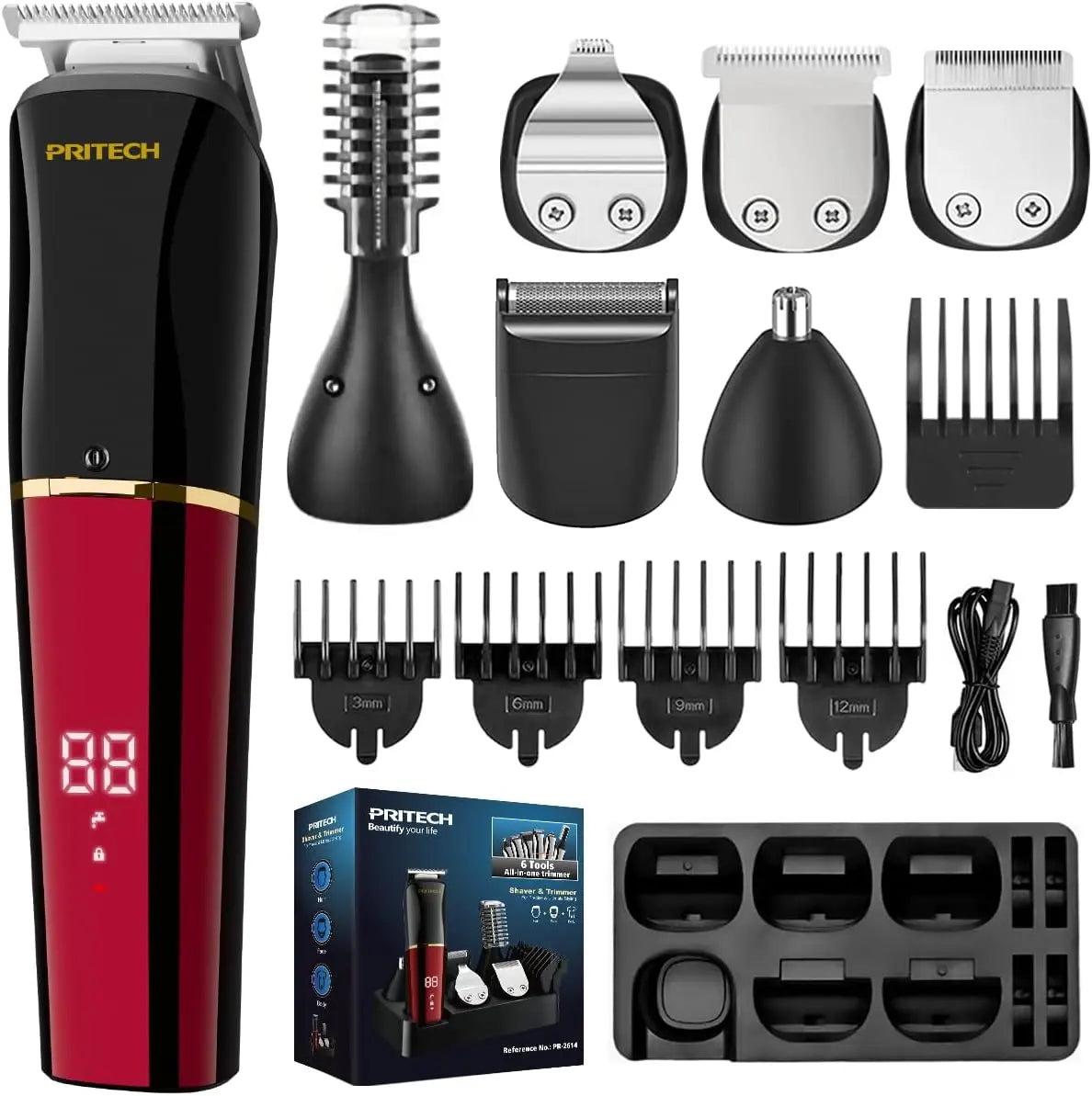 PRITECH 6 tool beard trimmer kit with foil razor and cleaning brush