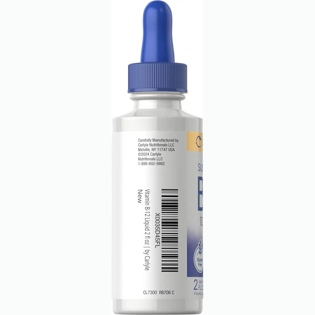Carlyle Vitamin B12 Sublingual Liquid Drops | 10,000mcg | 2 fl oz | Vegetarian, Non-GMO, Gluten Free