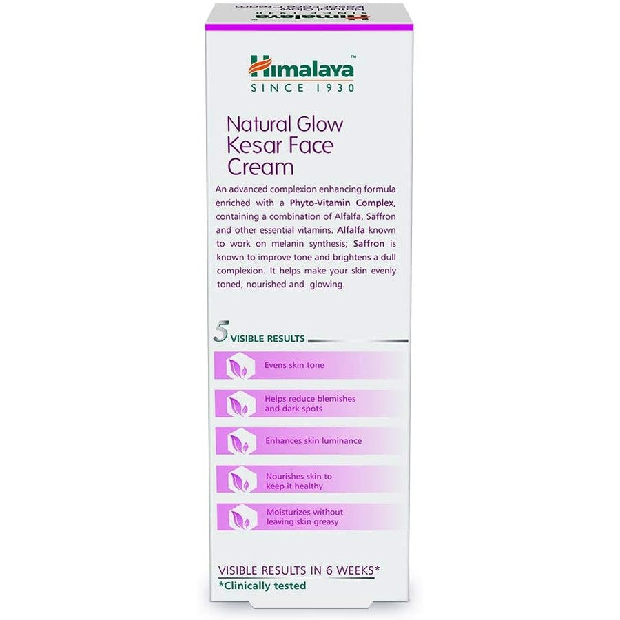 Himalaya Natural Glow Saffron Cream Reduces Blemishes & Dark Spots, Makes the Skin Even Tone -50G