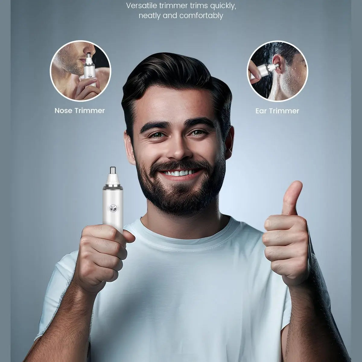 Rechargeable USB Nose & Ear Trimmer, Facial Hair Remover, Easy to Clean, Dual Edge Blades, IPX7 Waterproof,White