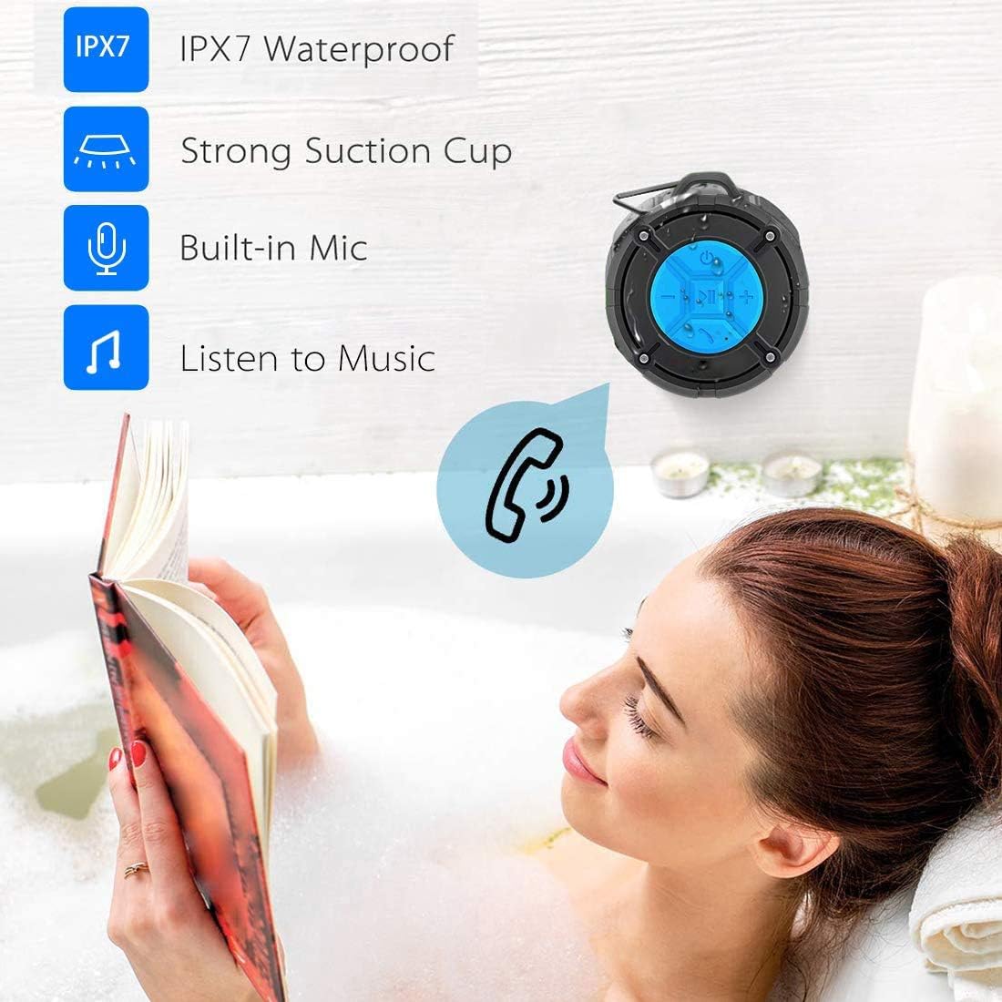 Shower Speaker Waterproof IPX7 Bluetooth Speaker with Suction Cup & Hook - Shower Radios, Waterproof Speaker with Louder HD Sound for Bathroom, Pool, Beach, Outdoor