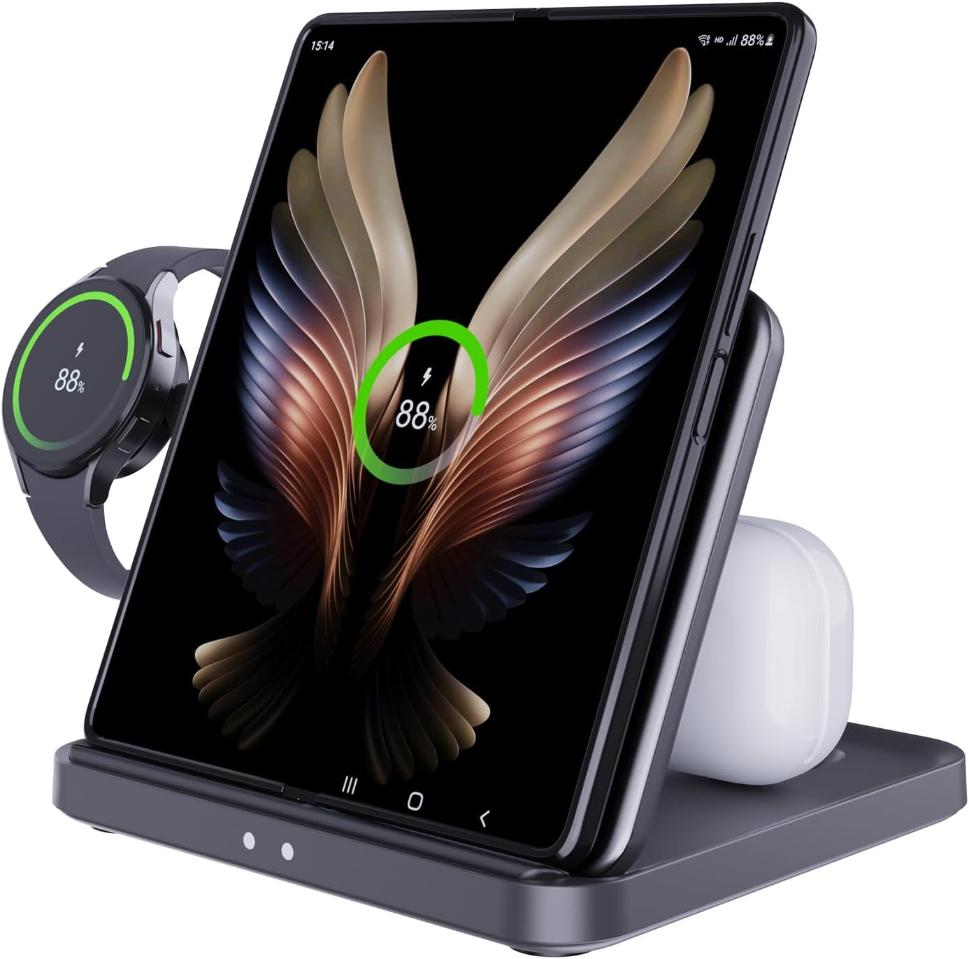 JOYVEVA for Samsung Z Fold 5 Wireless Charger Station, 3 in 1 Foldable Fast Charging Stand Dock for Galaxy Z Fold 4/3, Z Flip 5/4/3, S23/S22, Note20/10 Ultra, Watch 6/5/Pro/4/3, Earbuds 2/2 Pro/Live