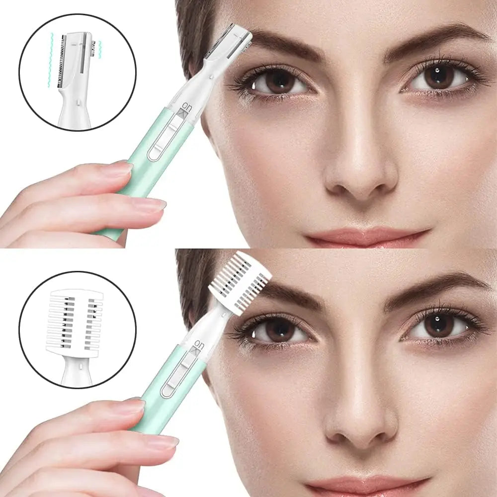 Upgraded Eyebrow Trimmer, Precision Electric Eyebrow Razor for Women Battery-Operated Facial Hair Remover with Comb No Pulling Sensation Painless for Face Chin Neck, Upper-Lip, Peach-Fuzz