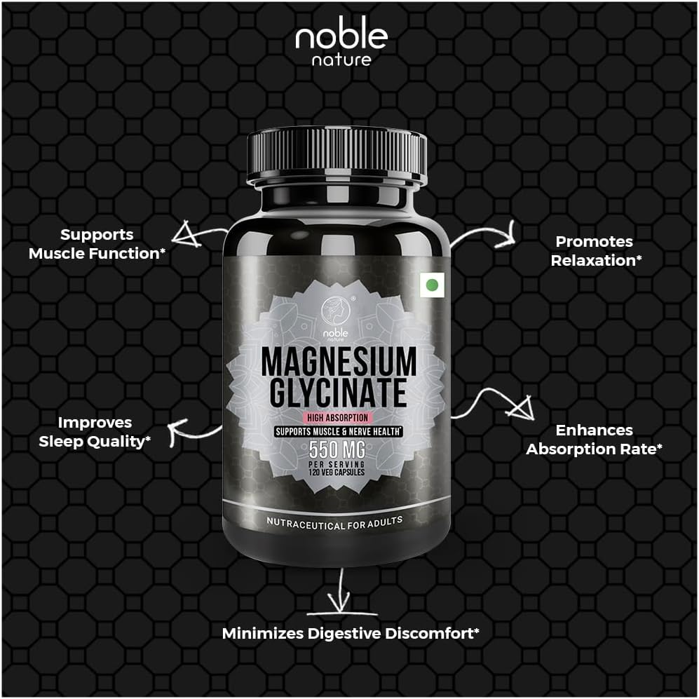 High Absorption Magnesium Glycinate - 120 Veg Capsules - Supplement to Support Stress Relief, Sleep, Heart Health, Nerves and Muscles