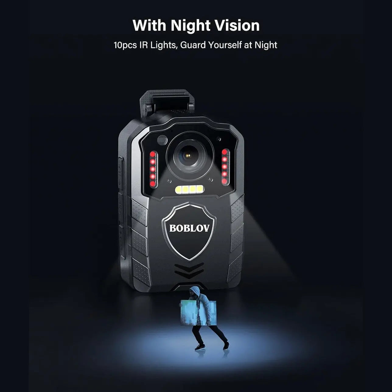 BOBLOV KJ25 1080P 128GB Body Camera, Built-in 3000mAh Large Battery for 13 Hours Video Shooting with Audio, Night Vision Body Worn Camera with Pre/Post-Recording, for Law Enforcement