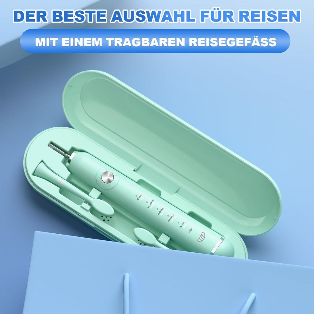 JTF Electric Toothbrush, Sonic Toothbrush with 6 Brush Heads, 40,000 VPM, 5 Modes, Electric Toothbrush with Travel Case, Endurance 60 Days, IPX7, 2 Minutes Smart Timer, Green