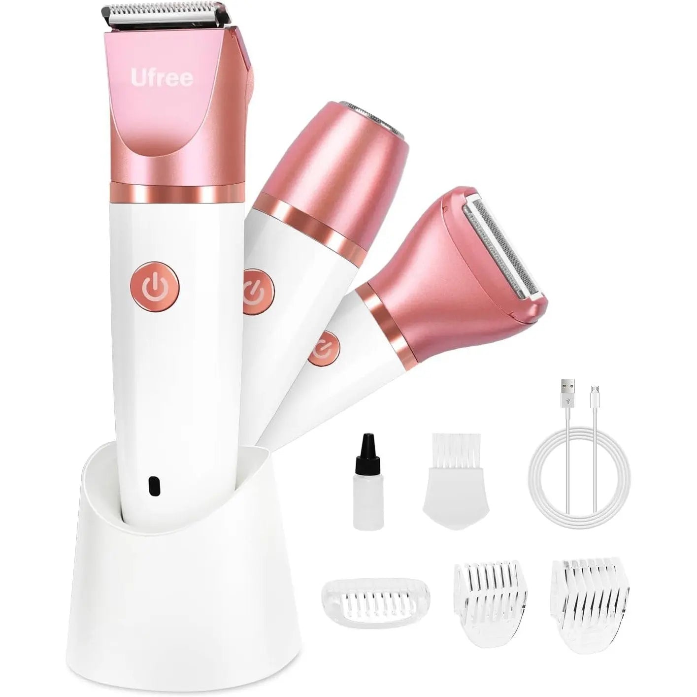 Ufree Bikini Trimmer for Women, Electric Razors Shaver for Face Body Pubic, Wet & Dry Use Grooming Kit, Gentle Hair Removal, 3 in 1 Waterproof and Cordless Hair Trimmer, USB Recharge, Gold