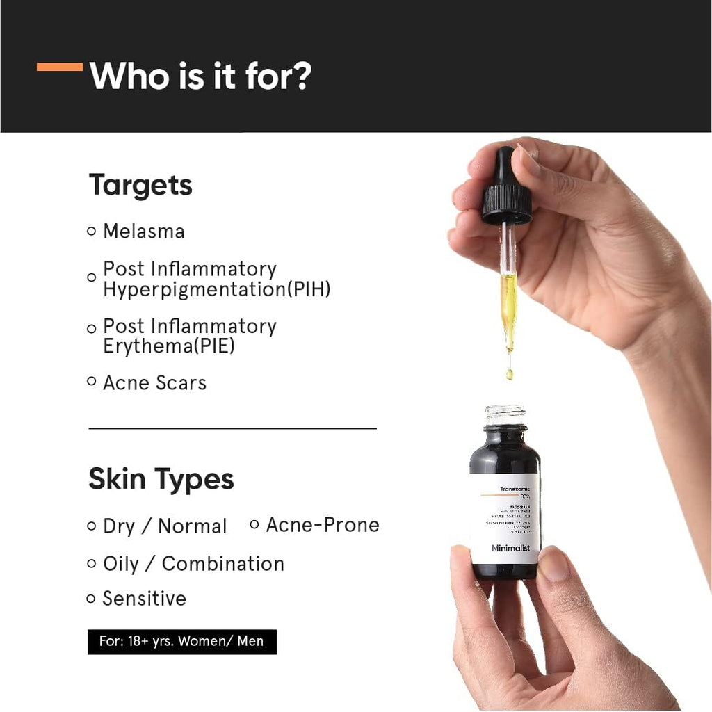 Minimalist 3% Tranexamic Acid Face Serum for PIE, PIH and Acne Scars | Face Serum with HPA to help provide even looking skin tone | 30 ml